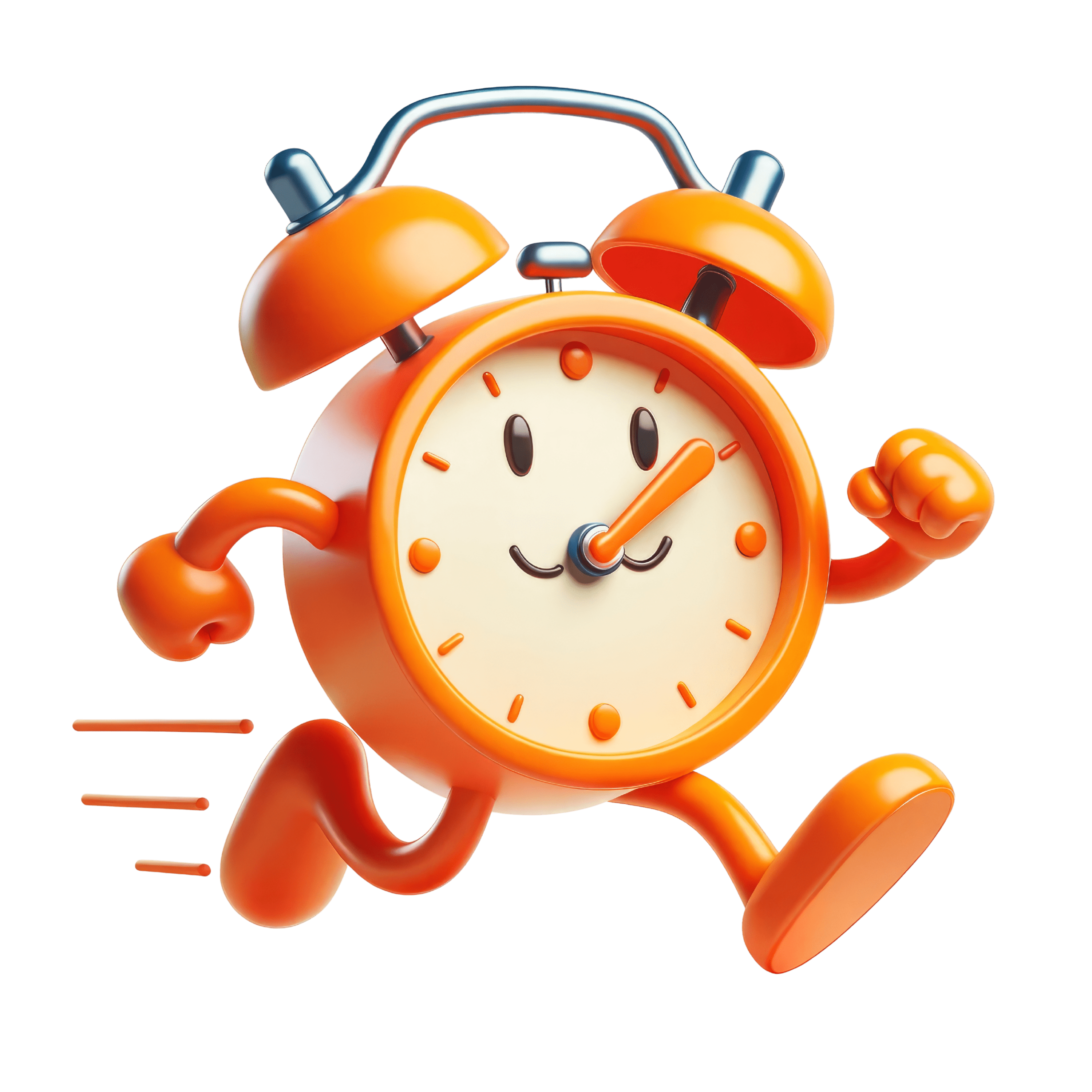 An animated running (with legs) alarm clock