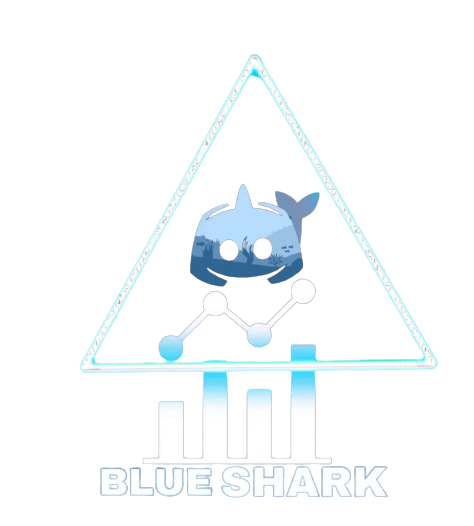 A simple shark in a triangle with a basic plot, a bar graph underneath and the company name written.